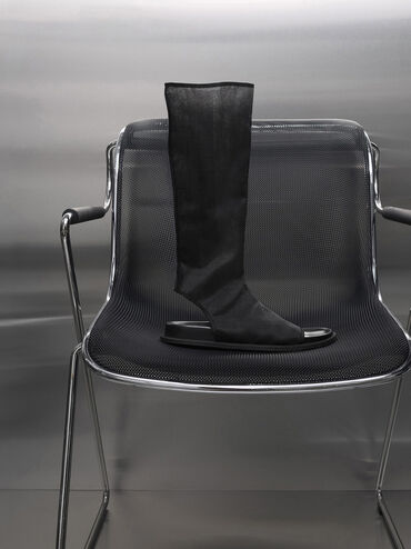 Loren Mesh Cut-Out Boot Sandals, Black Textured, hi-res