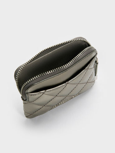 Alva Metallic Quilted Top-Zip Card Holder, Pewter, hi-res