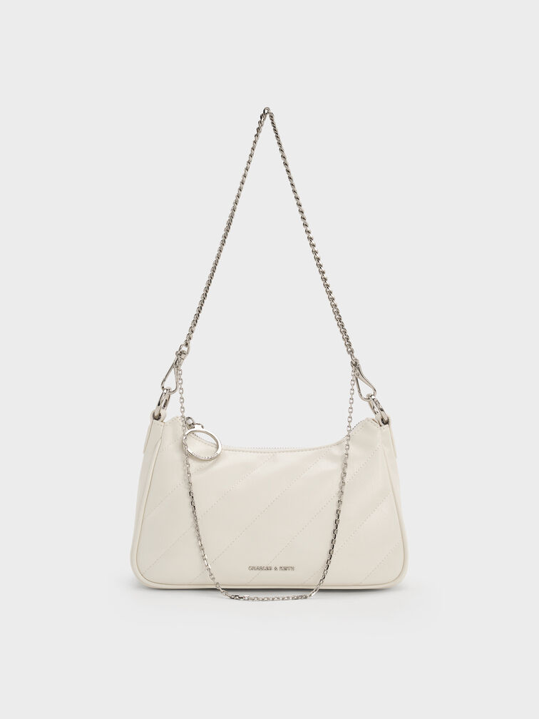 Philomena Crinkle-Effect Chain-Strap Crossbody Bag, Cream, hi-res