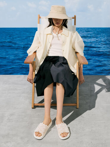 Meja Floral Slide Sandals, White, hi-res