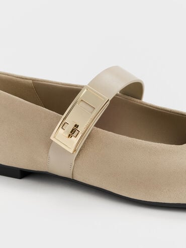 Lando Faux Suede Mary Jane Flats, Beige, hi-res