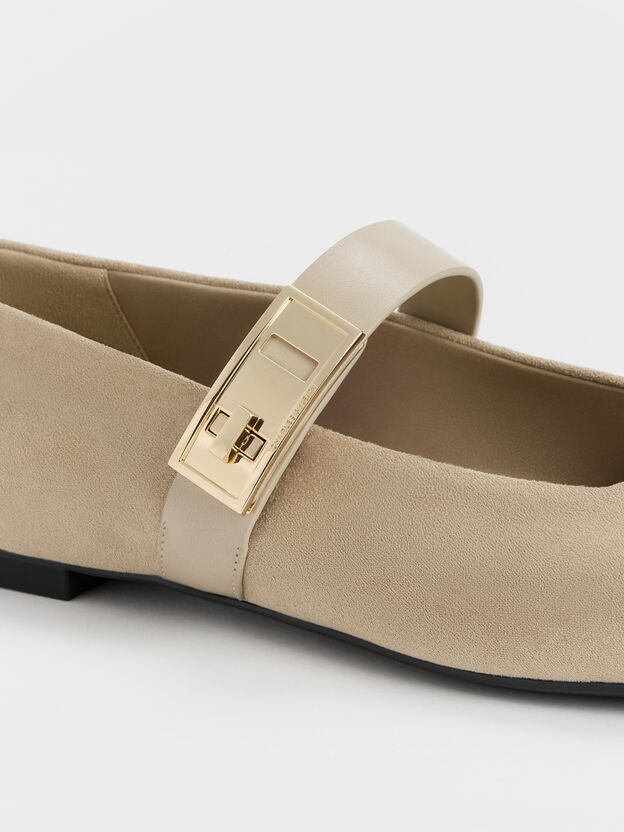 Lando Faux Suede Mary Jane Flats, Beige, hi-res