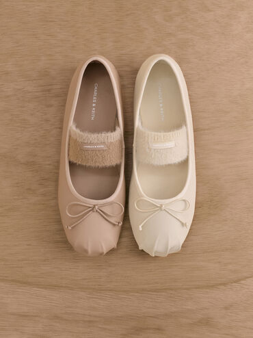 Winona Bow Furry-Strap Mary Jane Flats, Chalk, hi-res
