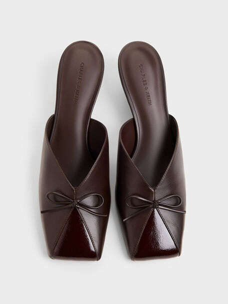 Contrast-Panel Bow Kitten Heels, Dark Brown, hi-res