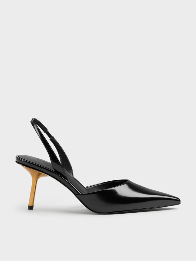 Pointed Slant-Heel Slingback Pumps, Black Box, hi-res