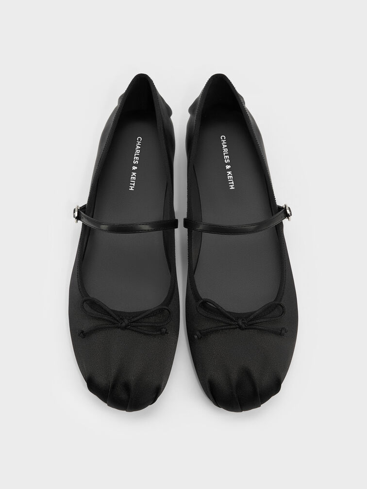 Emiko Satin Bow Mary Jane Flats, Black, hi-res