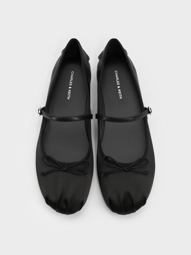 Emiko Satin Bow Mary Jane Flats, Black, hi-res