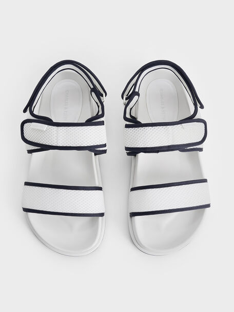 Mesh Contrast-Trim Double-Strap Slingback Sandals, Dark Blue, hi-res