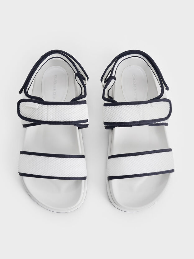 Mesh Contrast-Trim Double-Strap Slingback Sandals, Dark Blue, hi-res