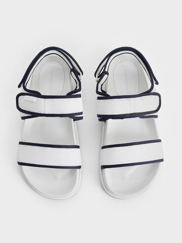 Mesh Contrast-Trim Double-Strap Slingback Sandals, Dark Blue, hi-res
