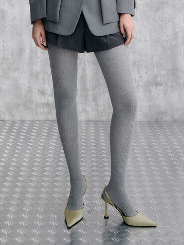 Wynn Recycled Polyester Pointed-Toe Sculptural-Heel Slingback Pumps, Green, hi-res