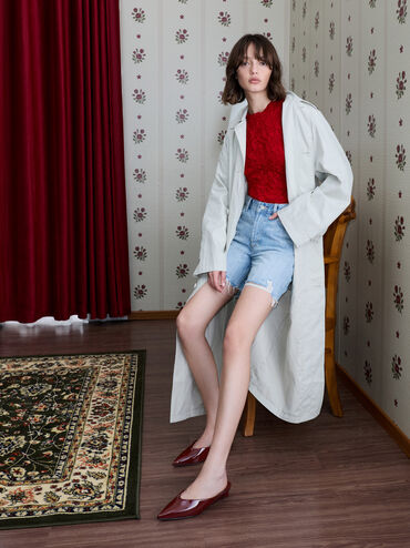 Patent Translucent-Heel Wedge Mules, Burgundy, hi-res