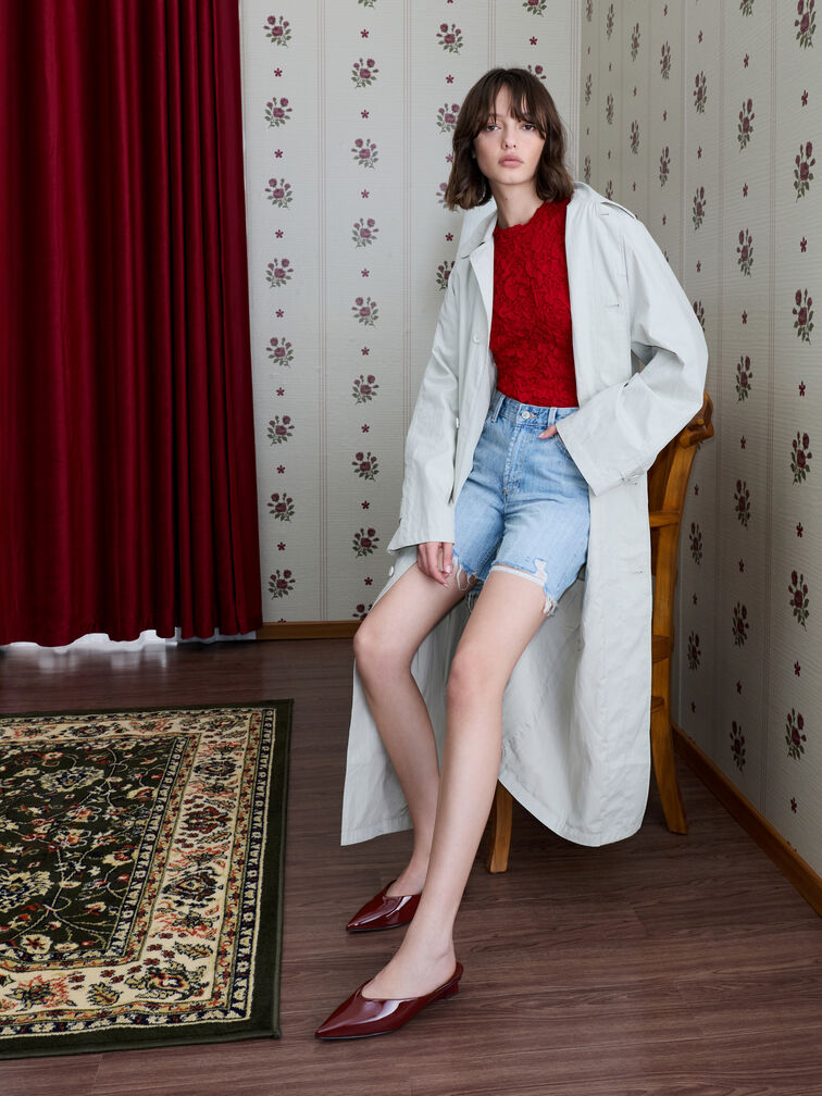 Patent Translucent-Heel Wedge Mules, Burgundy, hi-res