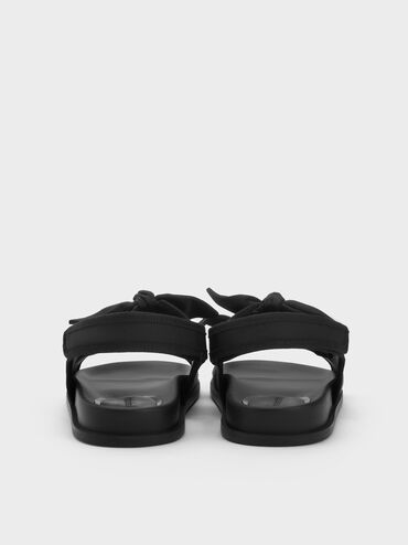 Silk Knot-Bow Double-Strap Slingback Sandals, Black Textured, hi-res