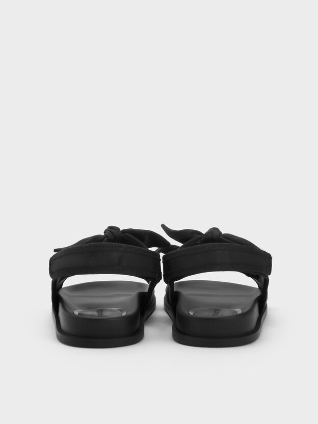 Silk Knot-Bow Double-Strap Slingback Sandals, Black Textured, hi-res