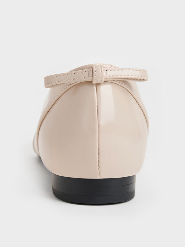 Bettina Double-Bow Pointed Ballet Flats, Beige, hi-res