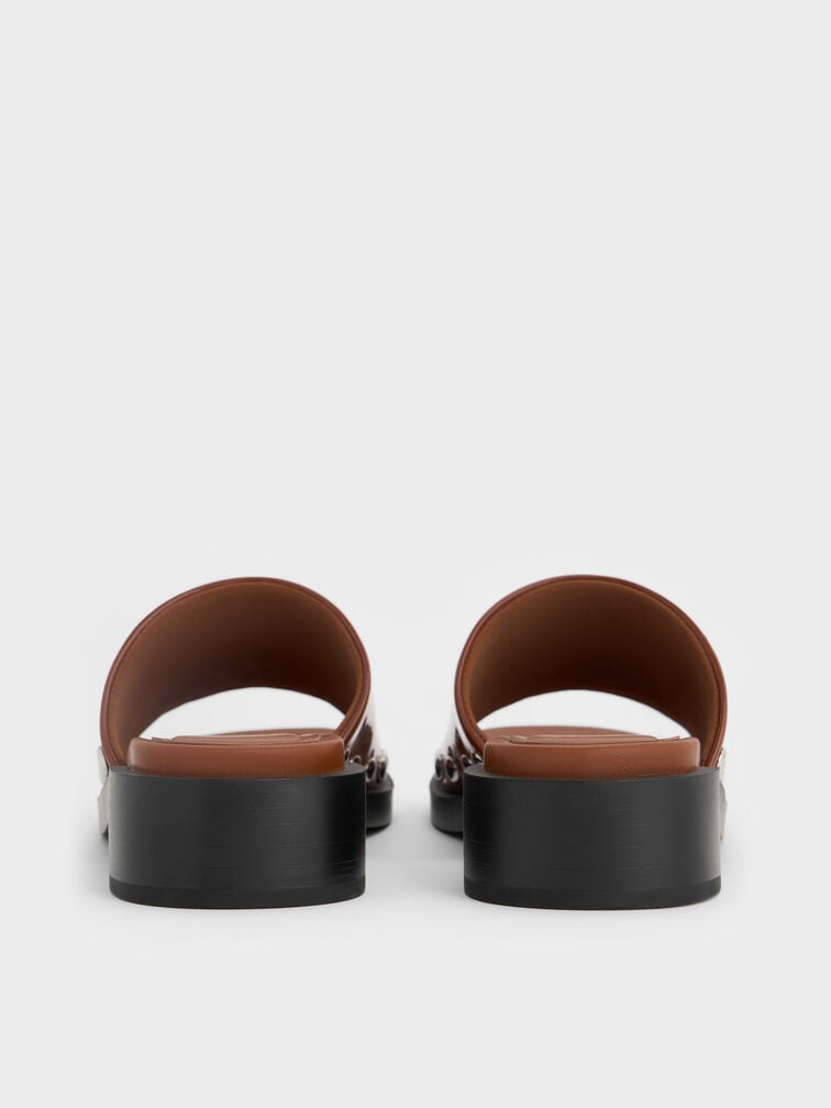 Patent Leather Studded Sandals, Brown, hi-res