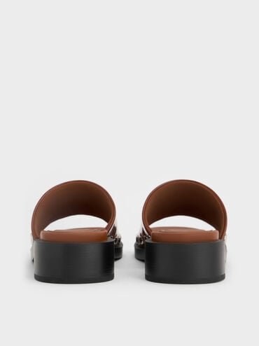 Patent Leather Studded Sandals, Brown, hi-res