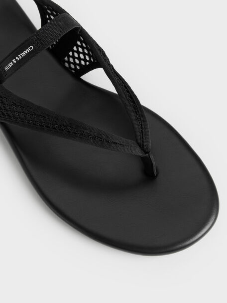 Ellory Mesh Thong Slingback Sandals, Black Textured, hi-res