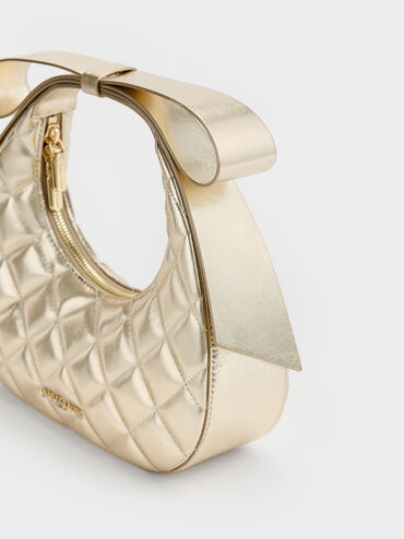 Janie Metallic Quilted Bow-Handle Bag, Champagne, hi-res
