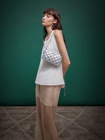 Mini Apfra Quilted Crossbody Bag, Silver, hi-res