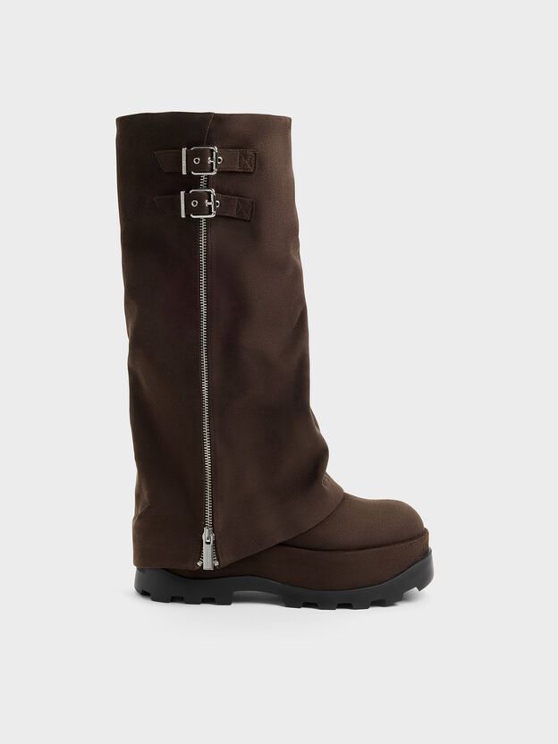 Barron Faux Suede Platform Knee-High Boots, Dark Brown Textured, hi-res