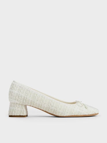 Tweed Bow Ballet Pumps, Multi, hi-res