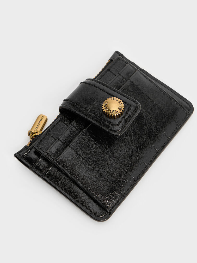 Donna Crinkle-Effect Panelled Card Holder, Black, hi-res