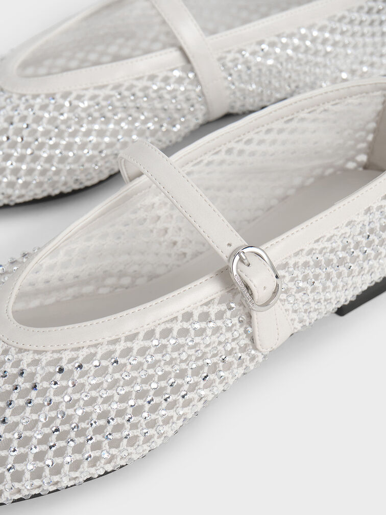 Maggie Mesh Crystal-Embellished Mary Janes, White, hi-res