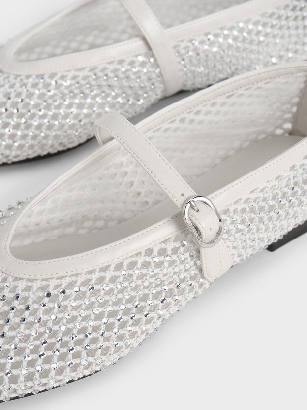 Maggie Mesh Crystal Mary Janes, White, hi-res