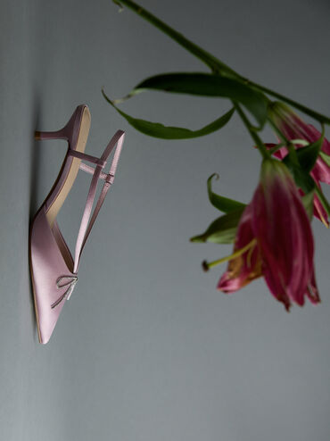 Recycled Polyester Crystal-Bow Kitten-Heel Slingback Pumps, Lilac, hi-res