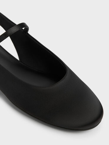 Imani Satin Slingback Flats, Black Textured, hi-res