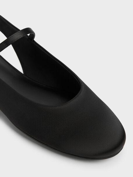 Imani Satin Slingback Flats, Black Textured, hi-res