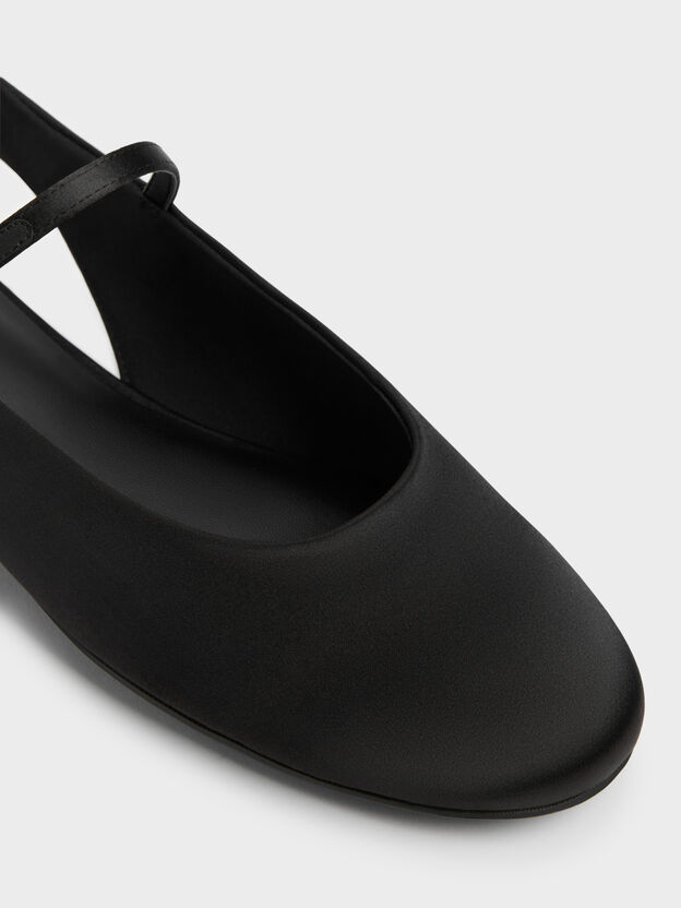 Imani Satin Slingback Flats, Black Textured, hi-res