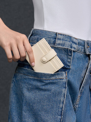 Bliss Snap Button Card Holder, Beige, hi-res