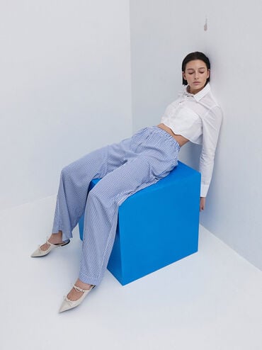 Double-Bow Pointed-Toe Mules, White, hi-res