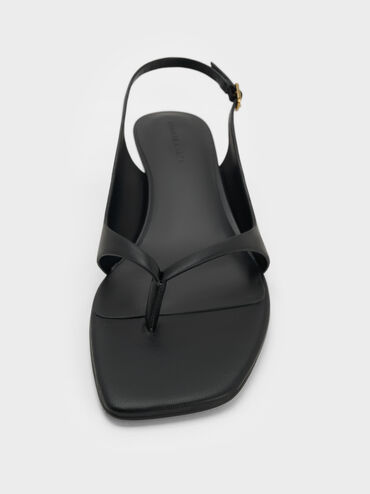 Rayne Square-Toe Kitten-Heel Thong Slingback Sandals, Black, hi-res