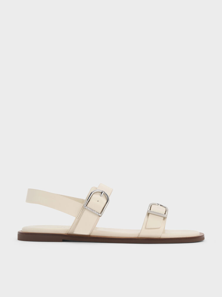 Double Buckle-Strap Slingback Sandals, Cream, hi-res