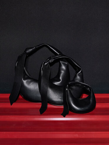 Mini Toni Knotted Crescent Hobo Bag, Noir, hi-res