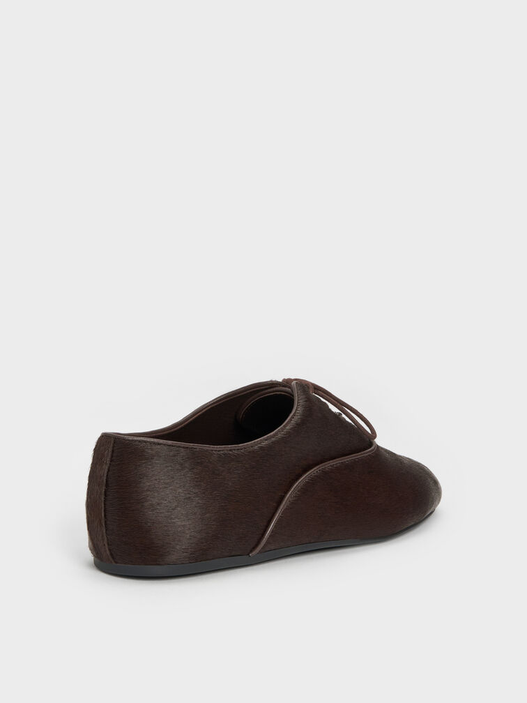 Pippa Calf Hair Derby Flats, Dark Brown Textured, hi-res