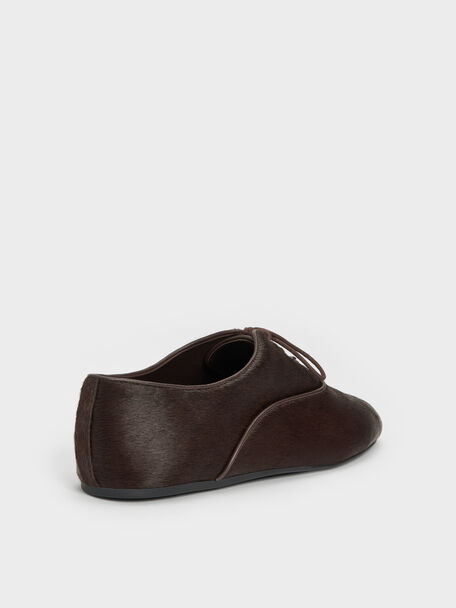 Pippa Calf Hair Derby Flats, Dark Brown Textured, hi-res