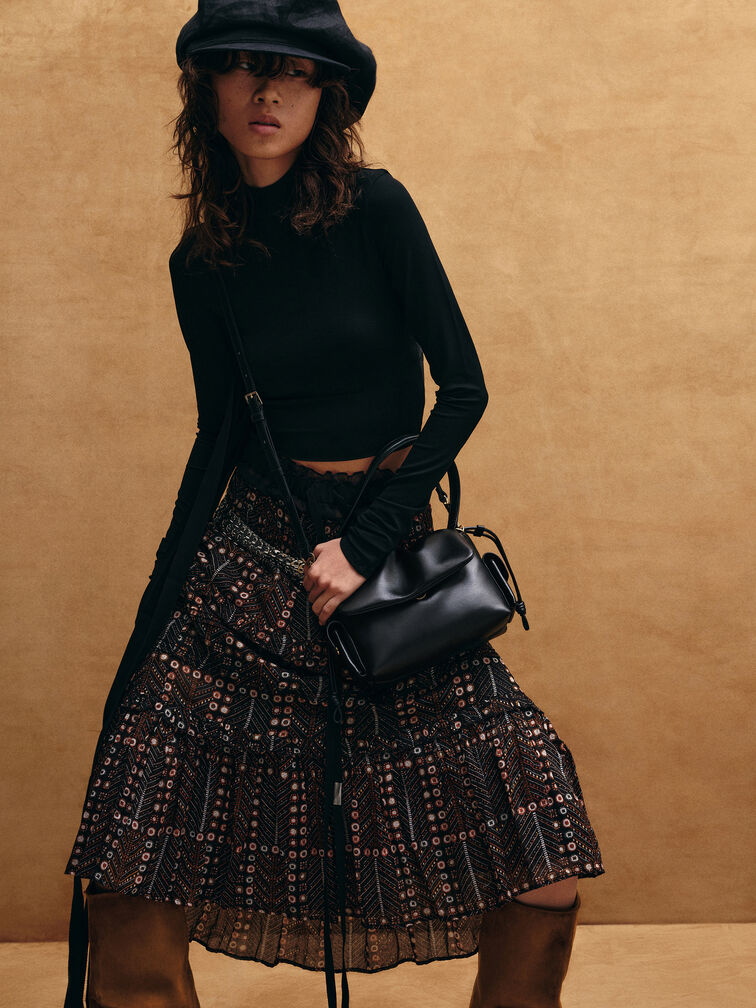 Khai Ruched-Flap Side-Pocket Top Handle Bag, Black, hi-res