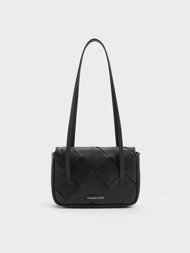 Maribel Woven Shoulder Bag, Black, hi-res