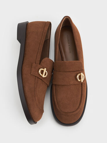 Marley Faux Suede Metallic-Accent Loafers, Cognac, hi-res