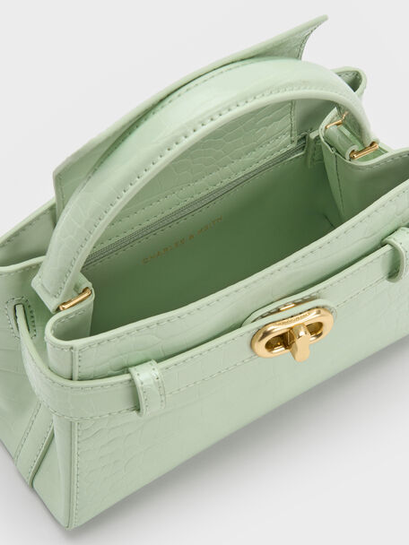 Aubrielle Croc-Effect Belted Top Handle Bag, Mint Green, hi-res