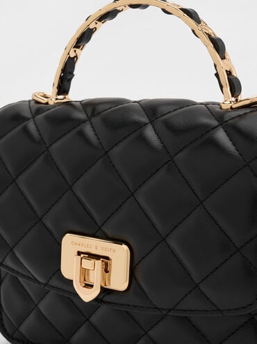 Cressida Quilted Top Handle Bag, Black, hi-res