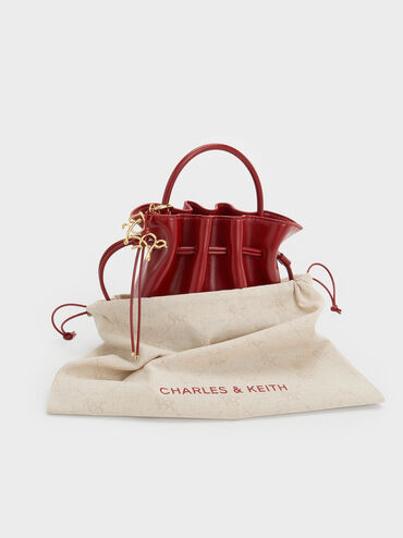 Sammie Horse-Motif Drawstring Bucket Bag, Tomato Red, hi-res