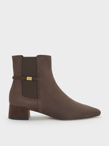Georgina Suede Tapered Square-Toe Ankle Boots, Dark Brown Textured, hi-res