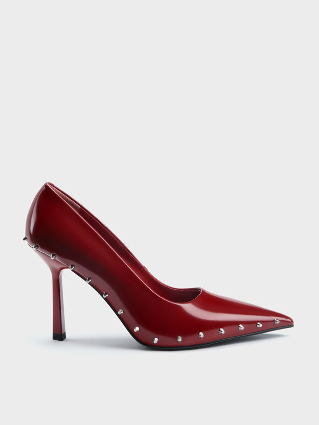 Coralie Studded Pointed Pumps, Red, hi-res