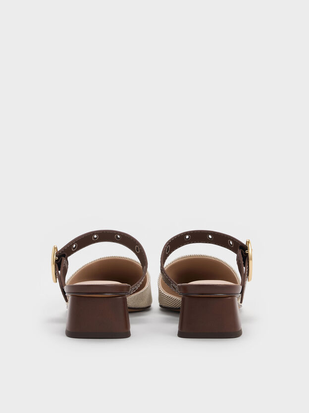 Sepphe Twill Buckle-Strap Heeled Mules, Brown, hi-res